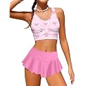 Qaoerde Girls Swimsuit Tropical Print Bikini Set with Ruffle Hem Two Piece Criss Cross Bathing Suits for Girls 7-16 Years