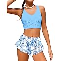 Qaoerde Girls Swimsuit Tropical Print Bikini Set with Ruffle Hem Two Piece Criss Cross Bathing Suits for Girls 7-16 Years