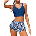 Qaoerde Girls Swimsuit Tropical Print Bikini Set with Ruffle Hem Two Piece Criss Cross Bathing Suits for Girls 7-16 Years