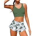 Qaoerde Girls Swimsuit Tropical Print Bikini Set with Ruffle Hem Two Piece Criss Cross Bathing Suits for Girls 7-16 Years