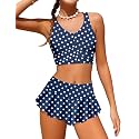 Qaoerde Girls Swimsuit Tropical Print Bikini Set with Ruffle Hem Two Piece Criss Cross Bathing Suits for Girls 7-16 Years