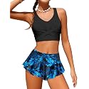 Qaoerde Girls Swimsuit Tropical Print Bikini Set with Ruffle Hem Two Piece Criss Cross Bathing Suits for Girls 7-16 Years