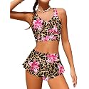 Qaoerde Girls Swimsuit Tropical Print Bikini Set with Ruffle Hem Two Piece Criss Cross Bathing Suits for Girls 7-16 Years
