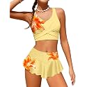 Qaoerde Girls Swimsuit Tropical Print Bikini Set with Ruffle Hem Two Piece Criss Cross Bathing Suits for Girls 7-16 Years