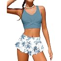 Qaoerde Girls Swimsuit Tropical Print Bikini Set with Ruffle Hem Two Piece Criss Cross Bathing Suits for Girls 7-16 Years