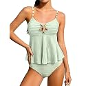 Qaoerde Girls Swimsuit Tropical Print Bikini Set with Ruffle Hem Two Piece Criss Cross Bathing Suits for Girls 7-16 Years