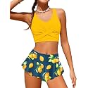 Qaoerde Girls Swimsuit Tropical Print Bikini Set with Ruffle Hem Two Piece Criss Cross Bathing Suits for Girls 7-16 Years