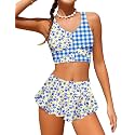 Qaoerde Girls Swimsuit Tropical Print Bikini Set with Ruffle Hem Two Piece Criss Cross Bathing Suits for Girls 7-16 Years