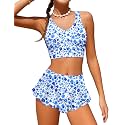 Qaoerde Girls Swimsuit Tropical Print Bikini Set with Ruffle Hem Two Piece Criss Cross Bathing Suits for Girls 7-16 Years