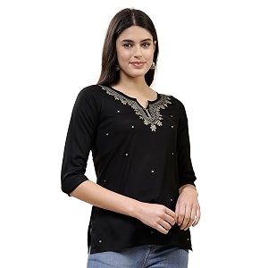 QAZMI Short Kurti for Women Embroidered Pashmina