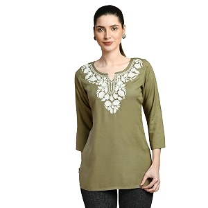 QAZMI Short Kurti for Women Embroidered Straight