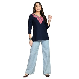 QAZMI Short Kurti for Women Embroidered Straight