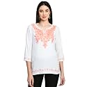 QAZMI Women39s Cotton Rayon Regular Kurta White