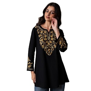 QAZMI Womens Aari Embroidered Viscose Rayon A-Line