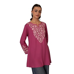 QAZMI Womens Aari Embroidered Viscose Rayon A-Line