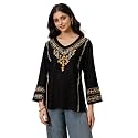 QAZMI Women39s Amina Kashmiri Embroidered V-Neck Short