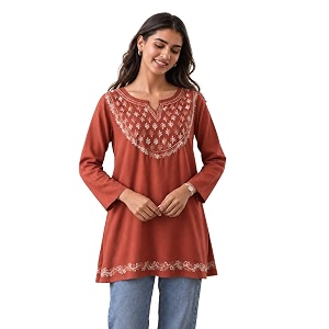 QAZMI Womens Azra Kashmiri A-Line Full Sleeves