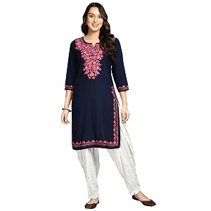 QAZMI Womens Chinarkari Embroidered Viscose Rayon 3