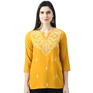 QAZMI Womens Cotton Straight Embroidered Kurti