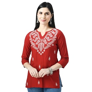 QAZMI Womens CottonRayon Embroidered Regular Tunic Shirt
