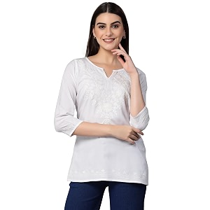 QAZMI Womens Cotton Embroidered Regular Kurta