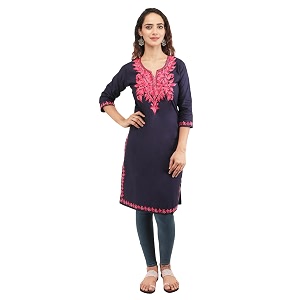 QAZMI Womens Rayon Cotton Straight Keyhole Neck