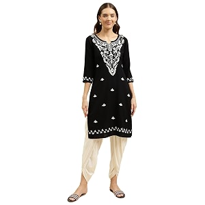 QAZMI Womens Cotton Straight Embroidered Kurti Aari