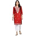 QAZMI Women39s Cotton Straight Embroidered Kurti Aari