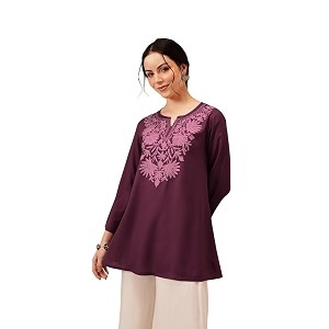 QAZMI Womens Fiza Kashmiri A-Line Short Kurti