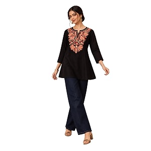QAZMI Womens Fiza Kashmiri A-Line Short Kurti