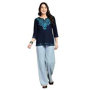 QAZMI Womens Rayon Cotton Kasmiri Kurti with