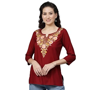 QAZMI Womens Rayon Cotton Straight Keyhole Neck