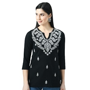 QAZMI Womens Cotton Straight Embroidered Kurti