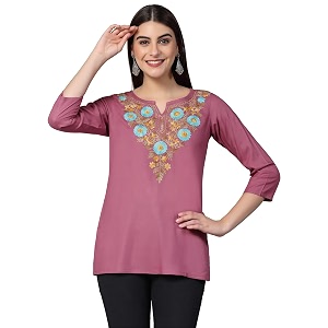 QAZMI Womens Rayon Cotton Straight Keyhole Neck