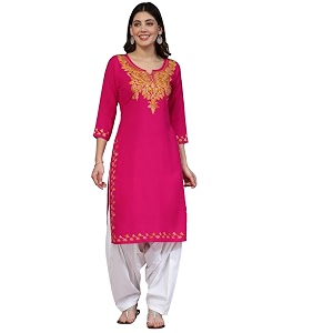QAZMI Womens Rayon Cotton Straight Keyhole Neck