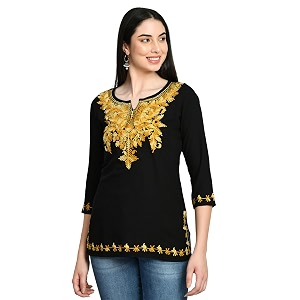 QAZMI Womens Sidra Kashmiri Embriodered Rayon Cotton