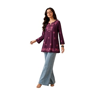 QAZMI Womens Zayesha Aari Embroidered Viscose Rayon