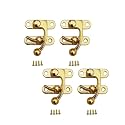 QCAA Zinc Die Cast Hook HASP Latch, Vintage Style, Right Latch Lock, 39mm x 46mm (1.53" x 1.81"), Brass Plated, Made in Taiwan, 4 Pack