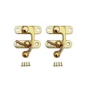 QCAA Zinc Die Cast Hook HASP Latch, Vintage Style, Right Latch Lock, 39mm x 46mm (1.53" x 1.81"), Brass Plated, Made in Taiwan, 2 Pack