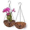 QCQHDU 2 Pack 10 inch Hanging Orchid Baskets for Plants Outdoor, Hanging Orchid Planter Basket with Coco Liners, Orchid Pots with Holes for Garden, Patio, Deck, Porch Plants(Love)