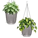 QCQHDU 5.7 Inch 2 Pack Small Hanging Planters for Indoor Outdoor Plants,Self Watering Flower Pots Hanging Basket Plant Hanger with Drainage Holes and 3 Hooks for Window Porch Garden Balcony, (Grey)