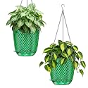 QCQHDU 5.7 Inch Small Hanging Planters for Indoor Outdoor Plants,Self Watering Flower Pots Hanging Basket Plant Hanger with Drainage Holes and 3 Hooks for Window Porch Garden Balcony, (Green) 2 Pack