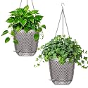 QCQHDU 7.2 Inch Hanging Flower Pots for Indoor Outdoor Plants,Self Watering Planter Hanging Basket,Plastic Plant Hanger with Drainage Holes and 3 Hooks for Window Porch Garden Balcony, (Grey) 2 Pack