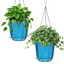QCQHDU Self Watering Hanging Planters Flower Pots for Indoor Plants,7.2 Inch Hanging Planter Basket,Plastic Plant Hanger with Drainage Holes and 3 Hooks for Outdoor Window Garden Balcony, (Blue)2 Pack