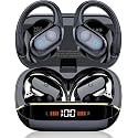 Qecnato Wireless Earbuds Bluetooth 5.4 Headphones 75H Stereo Deep Bass Sports Over Ear Buds with Earhooks, LED Display Bluetooth Earbuds with 4 ENC Mic, IP7 Waterproof Earphone for Running, Black