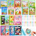 Qeeenar 18 Pack Water Coloring Books for Kids Reusable Mess Free Water Doodle Books with Toddler Pen Educational Painting Activity Kits for Children Travel Toy Gift