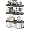 QEEIG Bathroom Shelves Over Toilet Wall Mounted (Grey, Set of 3, 15.7")