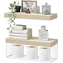 QEEIG Bathroom Shelves Over Toilet Wall Mounted (Brown, Set of 2, 15.7")