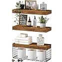 QEEIG Bathroom Shelves Over Toilet Wall Mounted (Brown, Set of 3, 15.7")