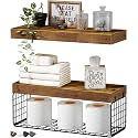QEEIG Bathroom Shelves Over Toilet Wall Mounted (Brown, Set of 2, 15.7")